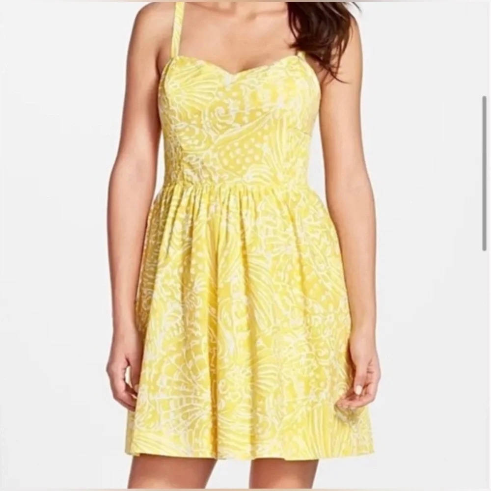 NWT Lilly Pulitzer Christine Dress Size 0 Yellow White Sunglow Fit &Flare Mini